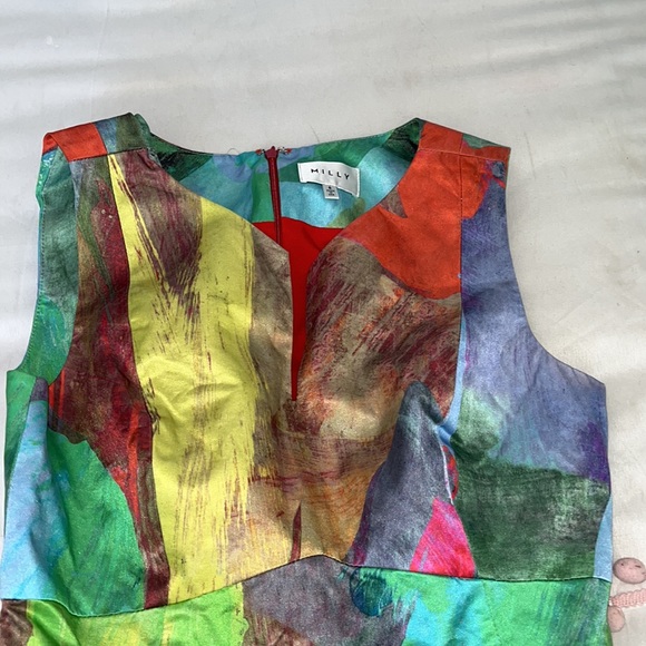 Milly Dress POPPY  Red Green Blue Silk Blend Sheath - Picture 3 of 4